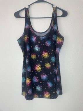 No Boundaries Black Tank with Rainbow Sun and Stars Print